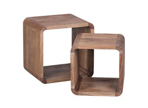 4250950232709 - Finebuy - 2er Set Satztisch Massivholz Design Couchtisch Akazie 2 Tische Würfelregal-Set Braun Wohnzimmertisch Massiv Beistelltische Holz Landhaus