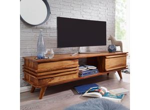 4250950233454 - WOHNLING Lowboard Massivholz Sheesham Kommode 145 cm TV-Board Ablage-Fach Landhaus-Stil Unterschrank