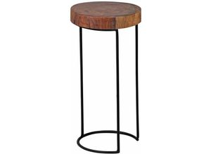 4250950234321 - Finebuy - Beistelltisch Massiv-Holz Wohnzimmer-Tisch Metallbeine Landhaus Baumstamm-Form Echt-Holz Natur Farbe wählbar