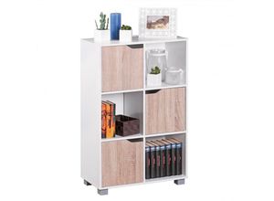 4250950248915 - Design Bücherregal massa Modern Holz Weiß mit Türen Sonoma Eiche Ablagefächer Standregal freistehend Größe wählbar - Finebuy