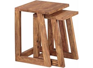 4250950249776 - Finebuy - 2er Set Beistelltisch Massivholz Design Wohnzimmer-Tisch eckig Nachttisch Satztisch Landhaus-Stil Naturprodukt