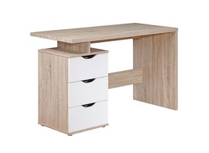 4250950252448 - Finebuy - Schreibtisch massa 120 x 76 x 53 cm mit 3 Schubladen in Sonoma Weiß Computertisch modern für Jugendliche Laptoptisch platzsparend mit