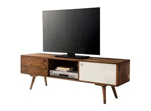 4250950264519 - Tv Lowboard repa 140 cm Massiv-Holz Sheesham Landhaus 2 Türen & Fach HiFi Regal 4 Füße Fernseher Kommode Vintage - Finebuy