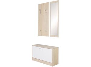 4250950268975 - Wand-Garderobe salerno mit Garderobenpaneel Spiegel & Schuhkipper 80 cm breit 27 cm Schmal Flurgarderobe Klein Garderobenset Modern Schuhschrank