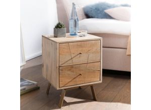 4250950286382 - Nachtkonsole SIKAR 40x56x40cm Mango Massivholz Nachtschrank hoch Nachtkommode Boxspringbett Nachttisch mit Schubladen Nachtkästchen Holz