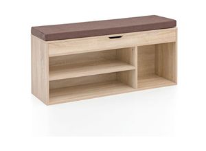 4250950286955 - Schuhbank mit Sitzfläche Garderoben-Bank Holz 104x51x32 cm Holzbank klein gepolstert Sitzbank schmal Flur mit Stauraum Truhenbank