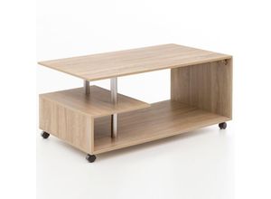 4250950287914 - Design Couchtisch 105 x 485 x 60 cm Drehbar mit Rollen Wohnzimmertisch Coffee Table Sofatisch Loungetisch Holz Kaffeetisch mit Stauraum - Finebuy