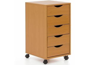 4250950288027 - Finebuy - Kinder Rollcontainer 33 x 64 x 38 cm Holz 5 Schubladen Moderner Schubladencontainer mit Rollen Standcontainer Bürocontainer Rollwagen