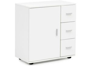 4250950292062 - Badschrank FB52416 Weiß 60x655x33 cm Midi-Schrank mit Tür & Schubladen Kleiner Beistellschrank Matt Badregal Schmal Freistehend Badezimmerkommode