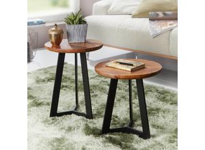 4250950292635 - Beistelltisch-Set FB52705 Sheesham Satztisch Holz Metall Couchtische Industrial Stil Echtholz Hocker Wohnzimmer Holztische Sofatische Metallbeine
