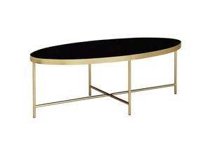 4250950293137 - Design Couchtisch Glas Schwarz - Oval 110 x 56 cm mit Gold Metallgestell Großer Wohnzimmertisch Lounge Tisch Glastisch - Finebuy