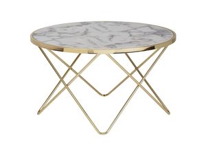 4250950293199 - Design Couchtisch Marmor Optik Weiß Rund ø 85 cm Gold Metall-Gestell Großer Wohnzimmertisch Beistelltisch - Finebuy