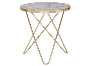 4250950293243 - Finebuy - Design Beistelltisch Marmor Optik Weiß Rund Ø55 cm Gold Metallgestell Kleiner Wohnzimmertisch Couchtisch