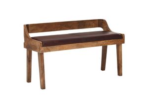 4250950294561 - Sitzbank Echtleder   Massivholz Bank 108x63x43 cm Polsterbank mit Rückenlehne Bank Flur Schlafzimmer Braun Kleine Bettbank Leder - Finebuy