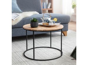 4250950295056 - Couchtisch 60x43x60 cm Akazie Massivholz   Metall Sofatisch Design Wohnzimmertisch Rund Kaffeetisch Massiv Kleiner Tisch Wohnzimmer - Finebuy