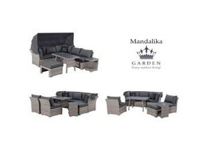 4250952341645 - Mandalika Garden JOY Ecklounge Polyrattan Garten Lounge Set mit Dach grau