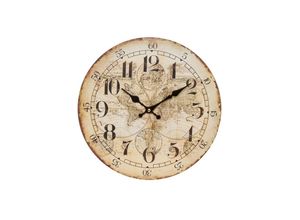 4250965953439 - Wanduhr MYFLAIR MÖBEL & ACCESSOIRES Wasmut Wanduhren Gr B H 4 cm x 34 cm beige (creme) Wanduhren rund Ø 34cm Vintage Optik dekorativ in Küche & Wohnzimmer