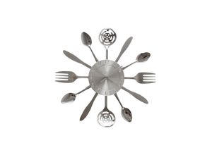 4250965953514 - Wanduhr MY HOME Cutlery silber (silberfarben) B50cm H38cm T45cm Wanduhren Küchenuhr XXL rund Ø 38 cm aus Metall Besteck