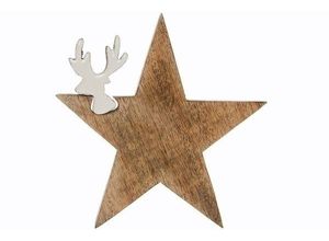 4250965954252 - Dekostern MYFLAIR MÖBEL & ACCESSOIRES Star Deko Puzzle Stern mit kleinem Rentierkopf Dekosterne Gr B H T 15 cm x 15 cm x 3 cm beige (natur weiß) Weihnachtssterne Weihnachtsdeko aus Holz Weihnachtsstern Höhe ca 15 cm