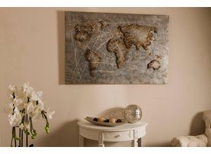 4250965959943 - Leinwandbild MYFLAIR MÖBEL & ACCESSOIRES Canvas Earth Bilder Gr B H T 120 cm x 80 cm x 45 cm Querformat grau Leinwandbilder mit Metall Motiv Weltkarte 120x80 cm Wohnzimmer