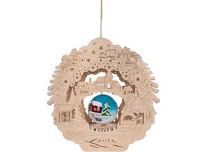 4250965990410 - Dekoobjekt MYFLAIR MÖBEL & ACCESSOIRES Weihnachtsdeko mit LED Beleuchtung Dekofiguren Gr B H 9 cm x 325 cm beige (natur) Fensterdekoration Weitere Weihnachtsdeko mit drehbarer Weihnachtskugel aus Holz Höhe ca 32 cm