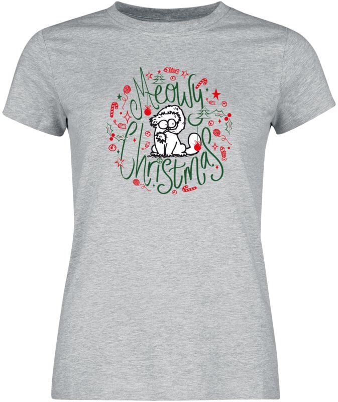 4250979874485 - Simons Cat Meowy Christmas T-Shirt grau meliert in S