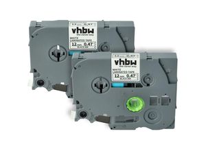4251004617459 - 2x Schriftband-Kassette kompatibel mit Brother P-Touch 1000BTS 1000-Serie 1005BTS Etiketten-Drucker 12mm Schwarz auf Weiß - Vhbw