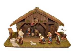 4251020760160 - Krippe ALFRED KOLBE Krippenstall ohne Trafo braun WeihnachtskrippenB55cm H28cm T30cm Holz mit Laterne Brunnen Lagerfeuer 11 cm Figuren 11tlg B55cm H28cm T30cm