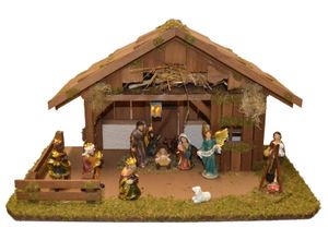 4251020760221 - Krippe ALFRED KOLBE Krippenstall mit Trafo Weihnachtskrippen braun mit Laterne Lagerfeuer 105 cm Figuren 11tlg