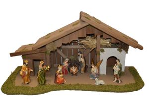 4251020760368 - Krippe ALFRED KOLBE Krippenstall Weihnachtskrippen braun mit 13 cm Poly-Figuren 11tlg