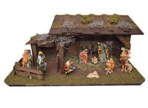 4251020760375 - Krippe ALFRED KOLBE Krippenstall Weihnachtskrippen braun mit 11 cm Poly-Figuren 11tlg