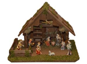 4251020760443 - Krippe ALFRED KOLBE Krippenstall braun B38cm H26cm T25cm Holzwerkstoff Weihnachtskrippen mit 9 cm Poly-Figuren 11tlg