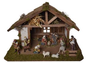 4251020760450 - Krippe ALFRED KOLBE Krippenstall Weihnachtskrippen braun mit 12 cm Poly-Figuren 12tlg