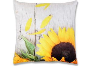 4251028127439 - Bestlivings - Dekokissen mit Fotodruck ca 40x40cm Beidseitig bedruckt in vielen Motiven verfügbar ( Design sonnenblume   holz ) - Sonnenblume