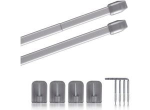 4251028153568 - Vitragestangen 2er Pack ausziehbar 2 Gardinenstangen mit Selbstklebehaken - Befestigung ohne Bohren - (Farbe silber Größe 60-90cm ) - Silber