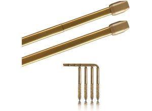 4251028174792 - Bestlivings - Vitragestangen 2er Pack ausziehbar 2 Gardinenstangen mit Schraubhaken (Farbe messing glänzend Größe 40-60cm ) - Gold