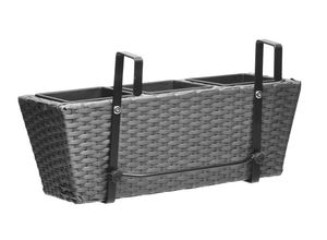 4251083903016 - Polyrattan Balkonkasten 2 Stück inkl Aufhängung 47 x 17 x 15 cm 3er Kunststoffeinsatz grau