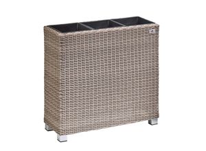 4251083903153 - Raumteiler Pflanzkübel Polyrattan 76x26x73cm naturfarben 3x Kunststoff-Einsätze mit Aluminumfüßen