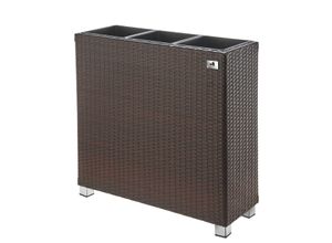 4251083911479 - Raumteiler Pflanzkübel Polyrattan 76x26x73cm bicolor-braun 3x Kunststoff-Einsätze mit Aluminiun-F