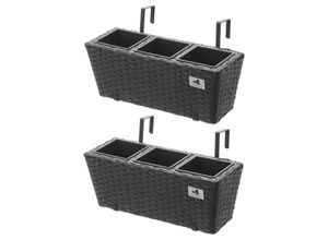 4251083911486 - Polyrattan Balkonkasten 2 Stück inkl Aufhängung 47 x 17 x 15 cm 3er Kunststoffeinsatz anthrazit