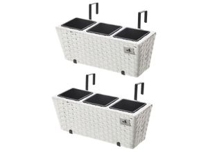 4251083911516 - Polyrattan Balkonkasten 2 Stück inkl Aufhängung 47 x 17 x 15 cm 3er Kunststoffeinsatz weiß