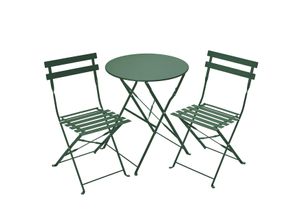 4251083912124 - GARTENFREUDE Bistro Set Metall (2x Stuhl 41 x 45 x 81cm 1xTisch 60 x 60 x 71 cm) dunkelgrün