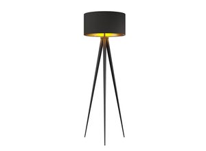 4251096530964 - Stehlampe Benik Tripod Textil schwarz goldfarben - Schwarz gold - Lindby