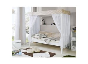 4251105926702 - TiCAA Himmelbett Beige 310 Kiefer Weiß (Beige Weiß Stern)