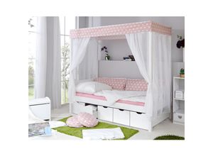 4251105926764 - TiCAA Himmelbett Rosa 310 Kiefer Weiß (Rosa Weiß Stern)