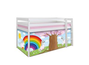 4251105962564 - TiCAA Hochbett Einhorn Rainbow Kiefer weiß