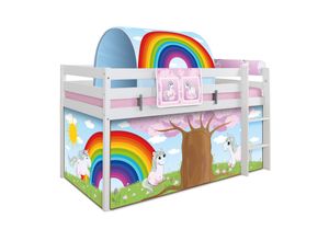 4251105962571 - TiCAA Hochbett Einhorn Rainbow inkl Zubehör Kiefer weiß