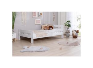 4251105970576 - TiCAA Einzelbett Kinderbett Jugendbett Bennet mit Rausfallschutz & Lattenrost für Schlafzimmer Kinderzimmer Kiefer Massivholz Bettgestell 90 x 200 cm