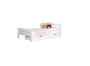 4251105970699 - TiCAA Einzelbett Kinderbett Jugendbett Bennet mit Schubkasten Rausfallschutz & Lattenrost für Schlafzimmer Kinderzimmer Kiefer Massivholz Bettgestell 90 x 200 cm