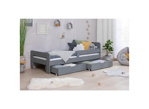 4251105970743 - TiCAA Einzelbett Kinderbett Jugendbett Bennet mit Schubkasten Rausfallschutz & Lattenrost für Schlafzimmer Kinderzimmer Kiefer Massivholz Bettgestell 90 x 200 cm